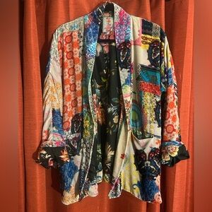 New Johnny Was Gigi Kimono Silk & Velvet Patchwork Patterned S